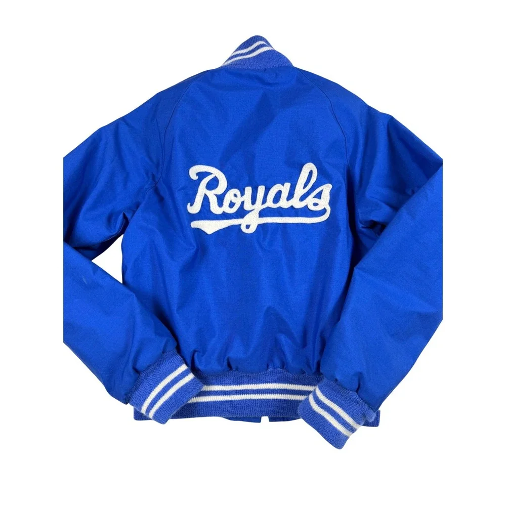 Vtg Kansas City Royals Baseball MLB Jacket Youth Kids Sz Med Blue White Athletic